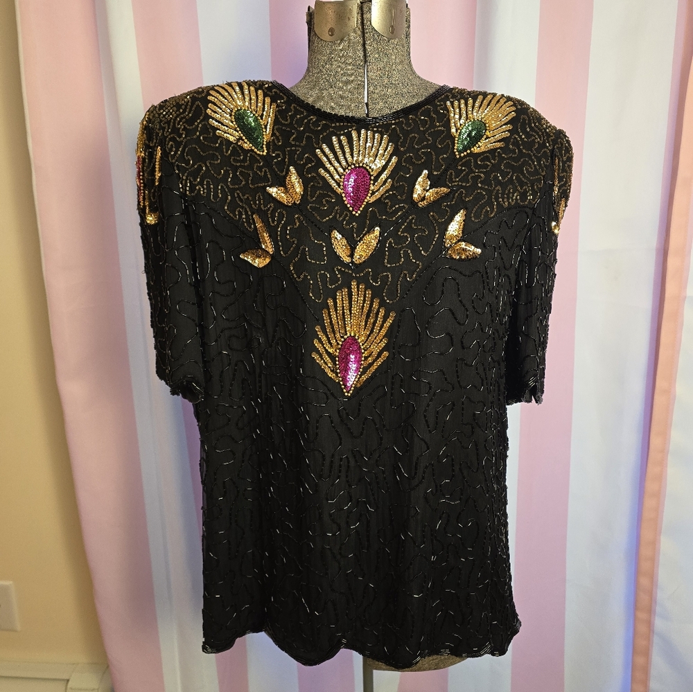 Vintage Sequined Blouse by Denise Elle. SZ XXL. EUC